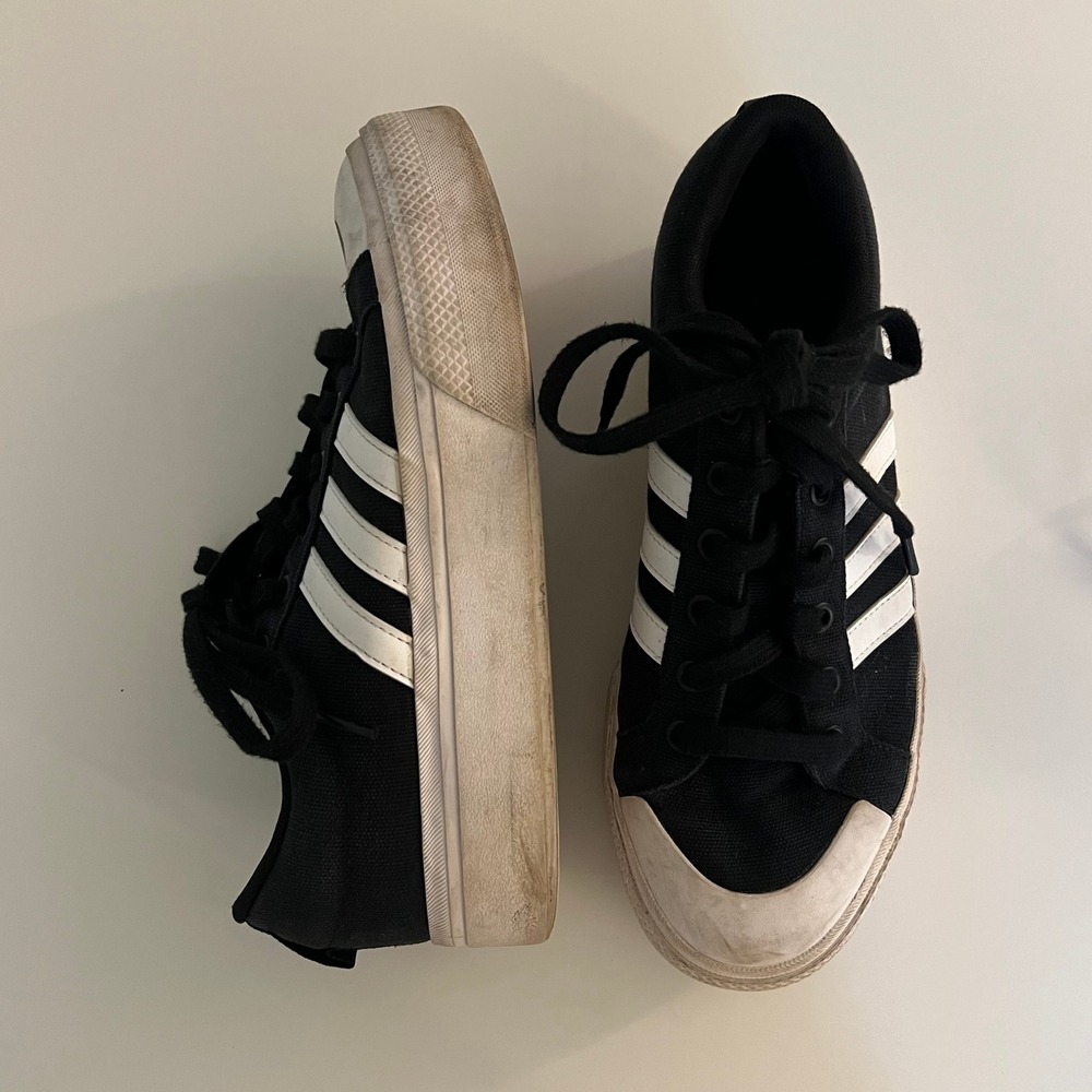 Adidas Platform‎ Sneakers Black White Stripes Canvas Lace Up Size 7.5